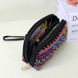 Vintage Geometric Embroidered Shoulder Bag Travel Pouch