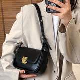 Solid Flap Armpit Bag Femake PU Leather Shoulder Bag Lock Crossbody Bag