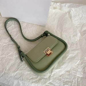 Solid Flap Armpit Bag Femake PU Leather Shoulder Bag Lock Crossbody Bag