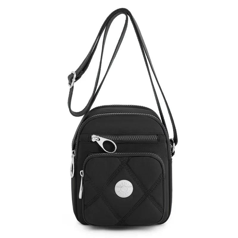Plaid Crossbody Bag Nylon Shoulder Cell Phone Pouch Zipper Flap