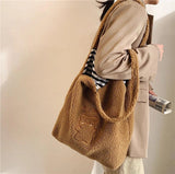 Large Capacity Soft Canvas Tote Ladies Handbags Plush Shoulder for Women