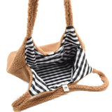 Large Capacity Soft Canvas Tote Ladies Handbags Plush Shoulder for Women