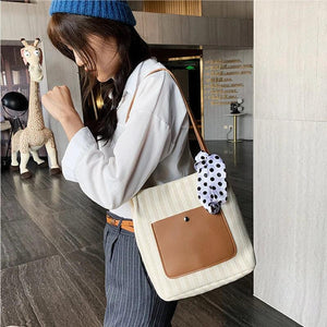 Canvas Shoulder Bag with High Ribbons Crossbody Handle