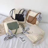 Canvas Shoulder Bag with High Ribbons Crossbody Handle