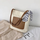 Canvas Shoulder Bag with High Ribbons Crossbody Handle