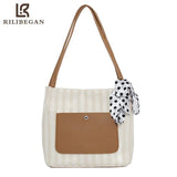 Canvas Shoulder Bag with High Ribbons Crossbody Handle