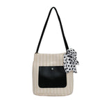 Canvas Shoulder Bag with High Ribbons Crossbody Handle