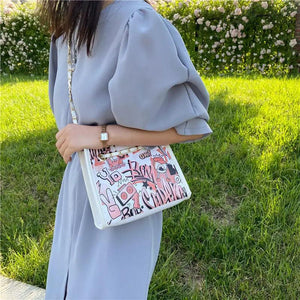 Graffiti Chain Messenger Bag Women's Shoulder Bag All-Match Small Square Bag