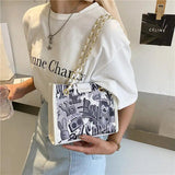 Graffiti Chain Messenger Bag Women's Shoulder Bag All-Match Small Square Bag