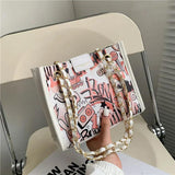 Graffiti Chain Messenger Bag Women's Shoulder Bag All-Match Small Square Bag