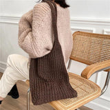 Vintage Wool Knitted Tote Shoulder Bag For Women