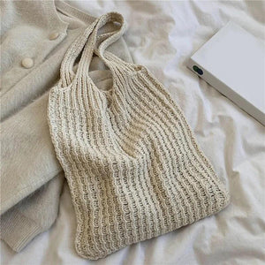 Vintage Wool Knitted Tote Shoulder Bag For Women