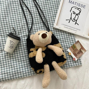 Plush Bear Crossbody Bag for Women Camping Hiking B158