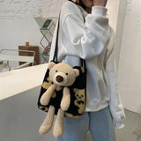 Plush Bear Crossbody Bag for Women Camping Hiking B158