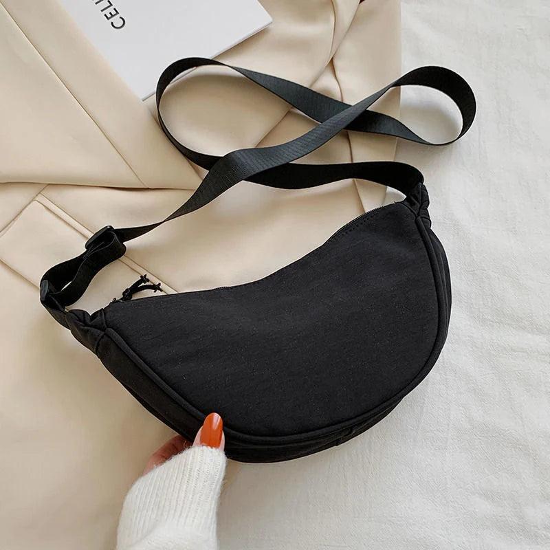 Canvas Half Moon Hobo Bag Woman Solid Lady Shoulder Leisure Armpit Purse