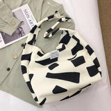 Women Canvas Shoulder Bag Cow Print Shopping Bags Style Tote Handbag