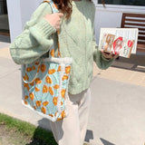 Vintage Floral Lamb Wool Handbag Large Capacity Tote Bags