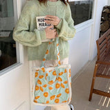 Vintage Floral Lamb Wool Handbag Large Capacity Tote Bags