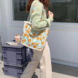 Vintage Floral Lamb Wool Handbag Large Capacity Tote Bags