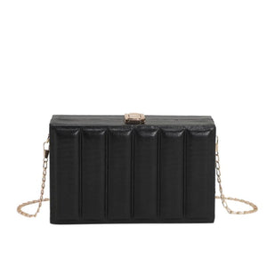 Solid Vertical Strip Box Crossbody Bag Chain