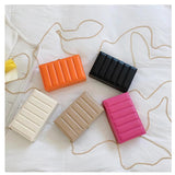 Solid Vertical Strip Box Crossbody Bag Chain
