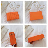 Solid Vertical Strip Box Crossbody Bag Chain