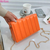 Solid Vertical Strip Box Crossbody Bag Chain