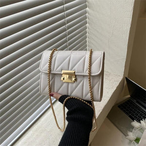 Soft Leather Chain Shoulder Bag Crossbody Lattice Bag