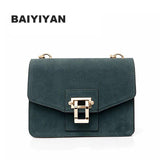 Vintage Metal Chains Hasp Nubuck Leather Shoulder Bag