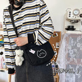 Canvas Youth Women's Shoulder Bag Cartoon College Student Crossbody Messenger