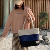 Canvas Women Shoulder Bag Female Student Panelled Shopper Bag