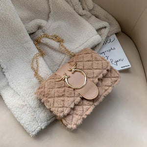 Soft Fur Women's Crossbody Bags Deer Lock Chain Plush Ladies Shoulder Messenger