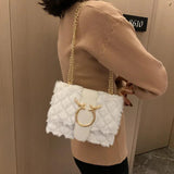 Soft Fur Women's Crossbody Bags Deer Lock Chain Plush Ladies Shoulder Messenger