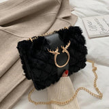 Soft Fur Women's Crossbody Bags Deer Lock Chain Plush Ladies Shoulder Messenger