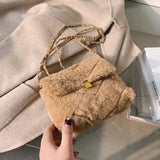 Winter Plush Shoulder Bags for Women Solid Crossbody Bag Warm Small Flap
