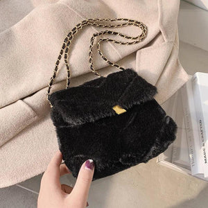 Winter Plush Shoulder Bags for Women Solid Crossbody Bag Warm Small Flap