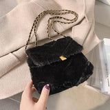 Winter Plush Shoulder Bags for Women Solid Crossbody Bag Warm Small Flap