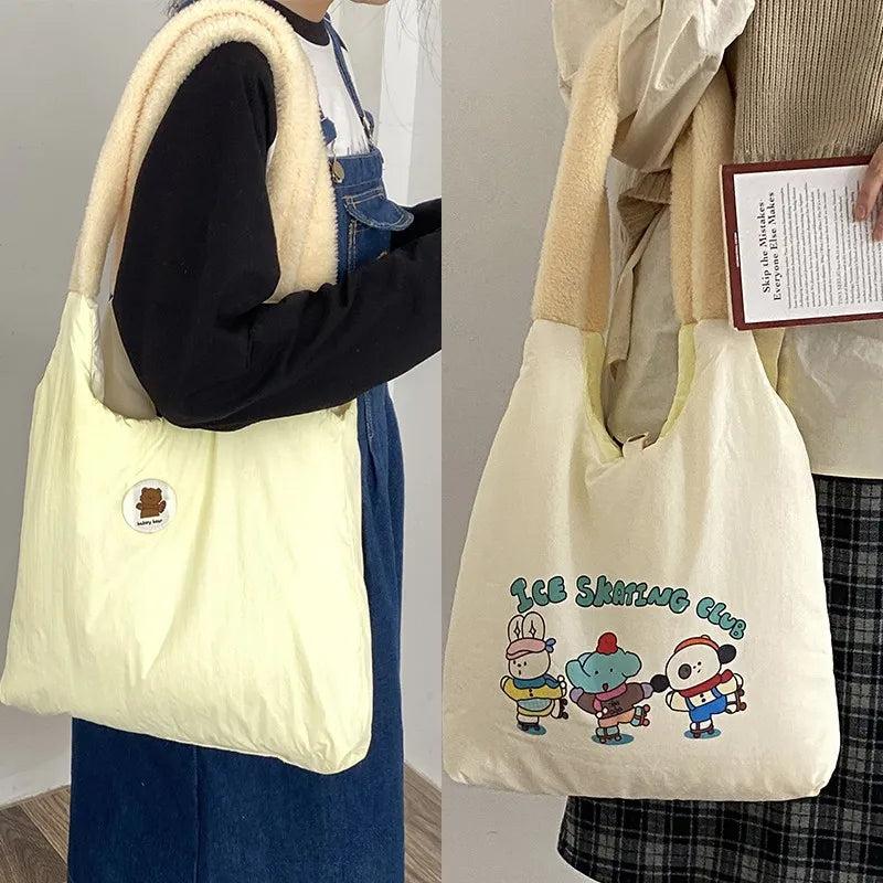 Retro Cartoon Pattern Plush Shoulder Strap Bag
