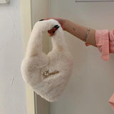 Heart Shape Women Soft Plush Hand Bag Faux Fur Tote Bags