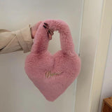 Heart Shape Women Soft Plush Hand Bag Faux Fur Tote Bags