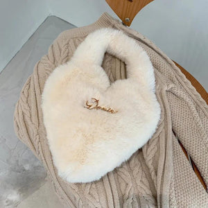 Heart Shape Women Soft Plush Hand Bag Faux Fur Tote Bags