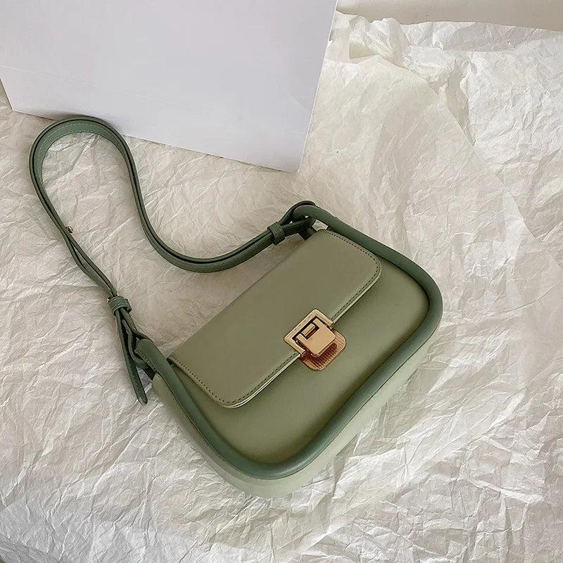 Spring Underarm Shoulder Bags Women Contrast PU Leather Flap Handbag Clutch