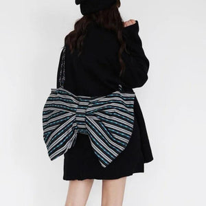 Vintage Canvas Shoulder Bag Large Capacity Zipper Messenger Tote with Bowknot