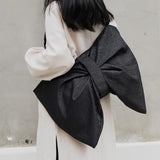 Vintage Canvas Shoulder Bag Large Capacity Zipper Messenger Tote with Bowknot