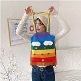 Rainbow Knitted Shoulder Bag for Women Wool Crossbody Bag Purse