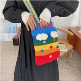 Rainbow Knitted Shoulder Bag for Women Wool Crossbody Bag Purse