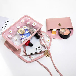 Women Daisy Pattern Crossbody Shoulder Bag Transparent Composite Tote