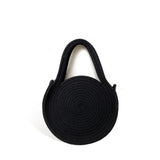 Cherry Embroidery Handbag Round Woven Tote Summer Straw Bag