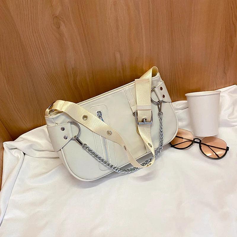 Casual Women Underarm Shoulder Bags Chain PU Leather Small Handbags