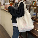 Plush Shoulder Tote Bags Girl Vest Embroidery Handbag